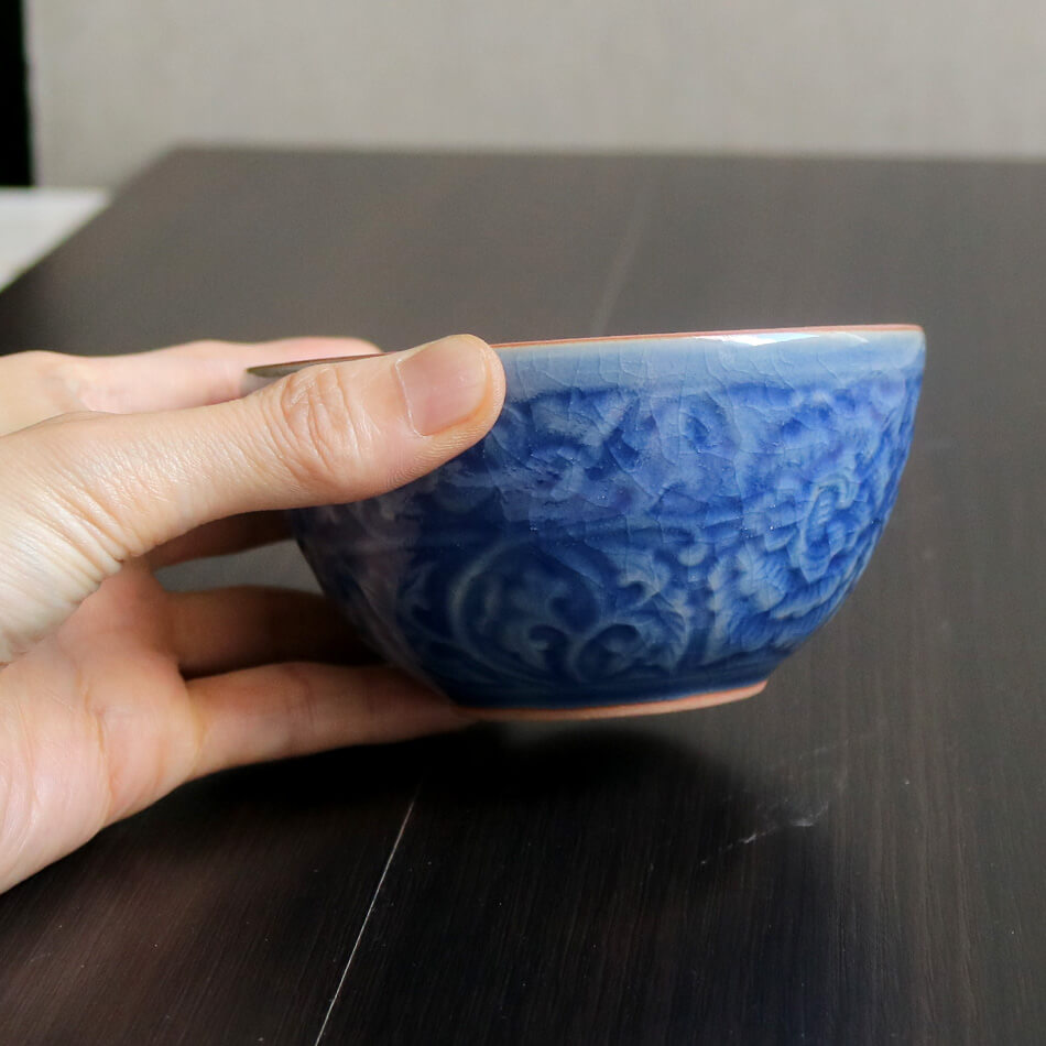 小皿 花柄のお茶碗 タイ セラドン焼 セラドン焼き タイ王国 ご飯茶碗 スープカップ 焼き物 ブルー 青 陶器 食器 器 おしゃれ 海外製 お土産