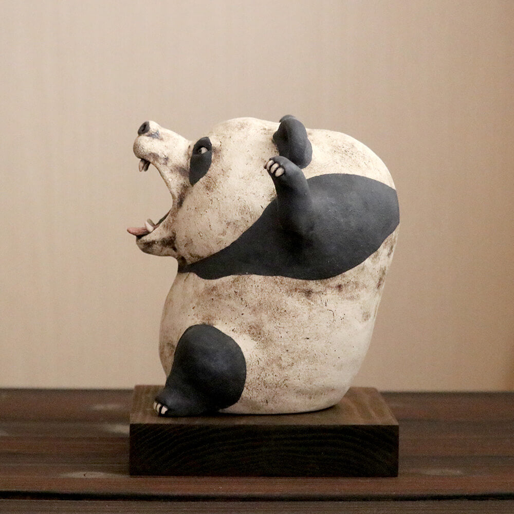パンダ オブジェ陶器 淵脇克仁作 陶仁 鹿児島 陶芸家 陶器 デフォルメ
