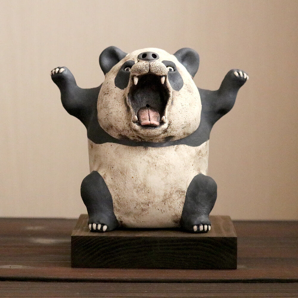 パンダ オブジェ陶器 淵脇克仁作 陶仁 鹿児島 陶芸家 陶器 デフォルメ
