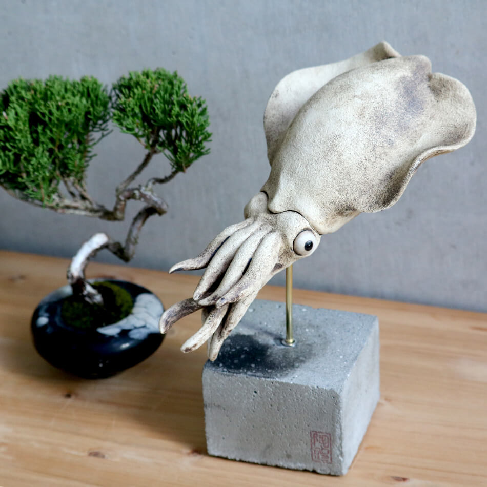 海洋生物 アニマル アート オブジェ イカ いか 動物 陶器 淵脇克仁作