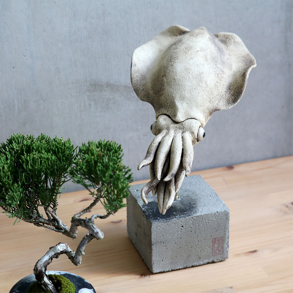 海洋生物 アニマル アート オブジェ イカ いか 動物 陶器 淵脇克仁作 陶仁 鹿児島 toujin-011