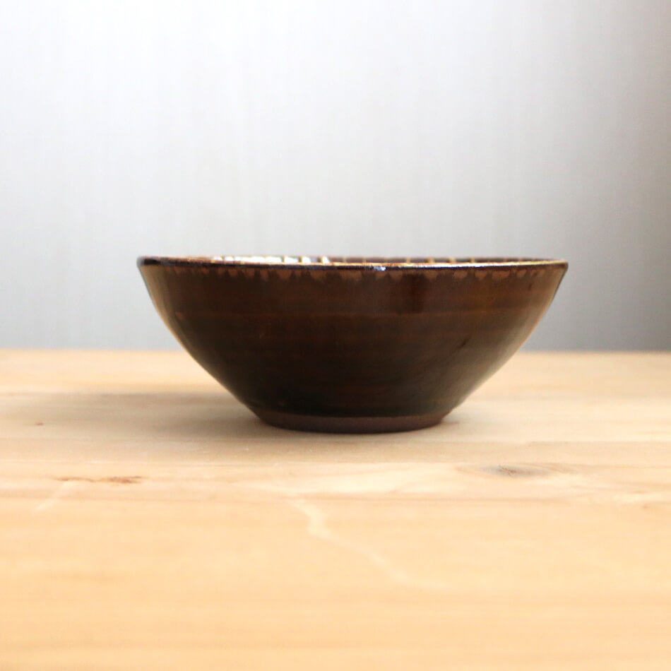 小石原焼 小石原焼き 飛び鉋5寸鉢 カレー皿 鉢 飛び鉋 刷毛目 鬼丸豊喜窯 陶器 食器 和食器 おしゃれ 全2カラー 白×茶 飴 toyoki-006