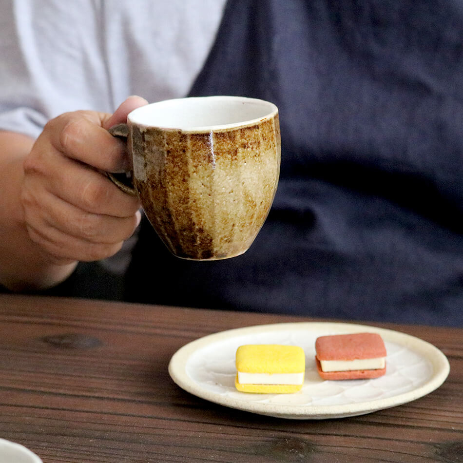 梶原慶治 マグカップ 鎬 ブラウン コーヒーカップ ティーカップ 陶芸作品 個人陶芸家 陶器 器 食器 yo10007