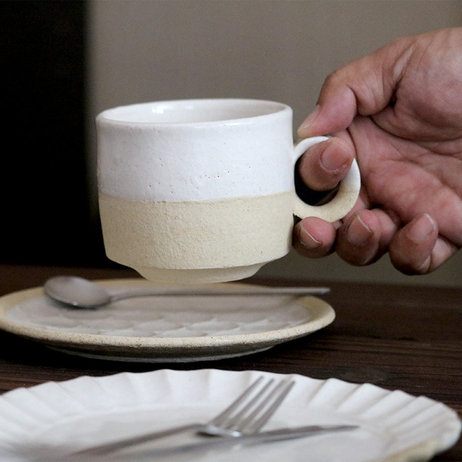 梶原慶治 マグカップ 掛分 白 ホワイト コーヒーカップ ティーカップ 陶芸作品 個人陶芸家 陶器 器 食器 yo10008