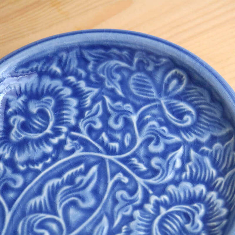 小皿 花柄のお皿 タイ セラドン焼 セラドン焼き タイ王国 焼き物 ブルー 青 陶器 食器 器 おしゃれ 海外製 お土産
