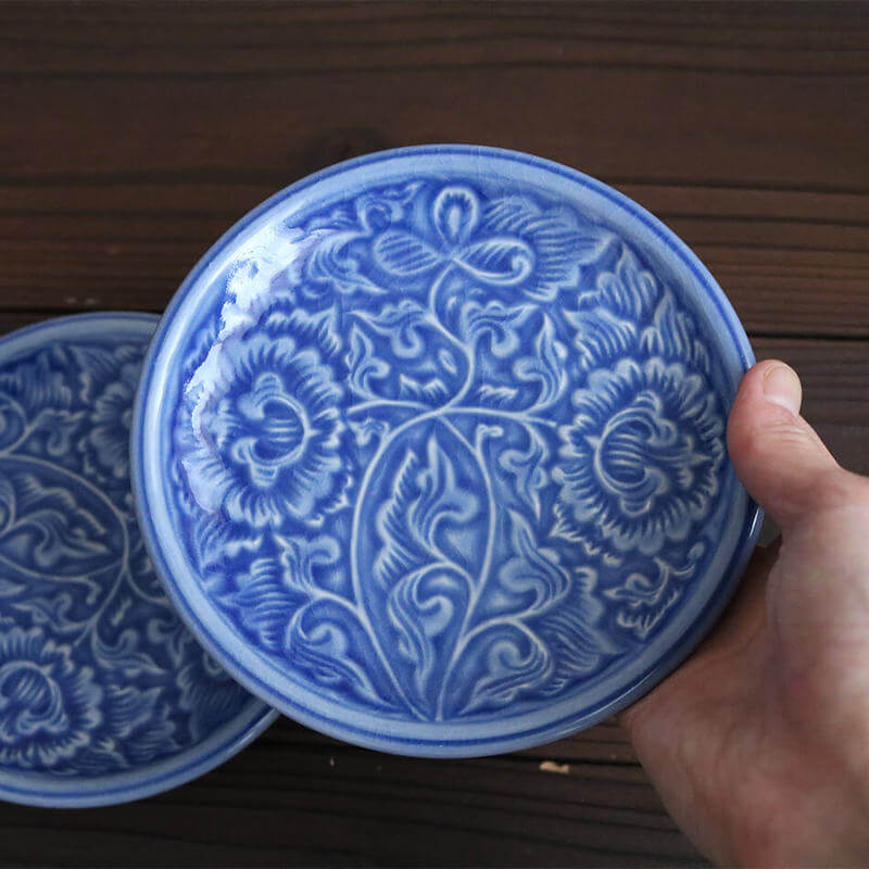 小皿 花柄のお皿 タイ セラドン焼 セラドン焼き タイ王国 焼き物 ブルー 青 陶器 食器 器 おしゃれ 海外製 お土産