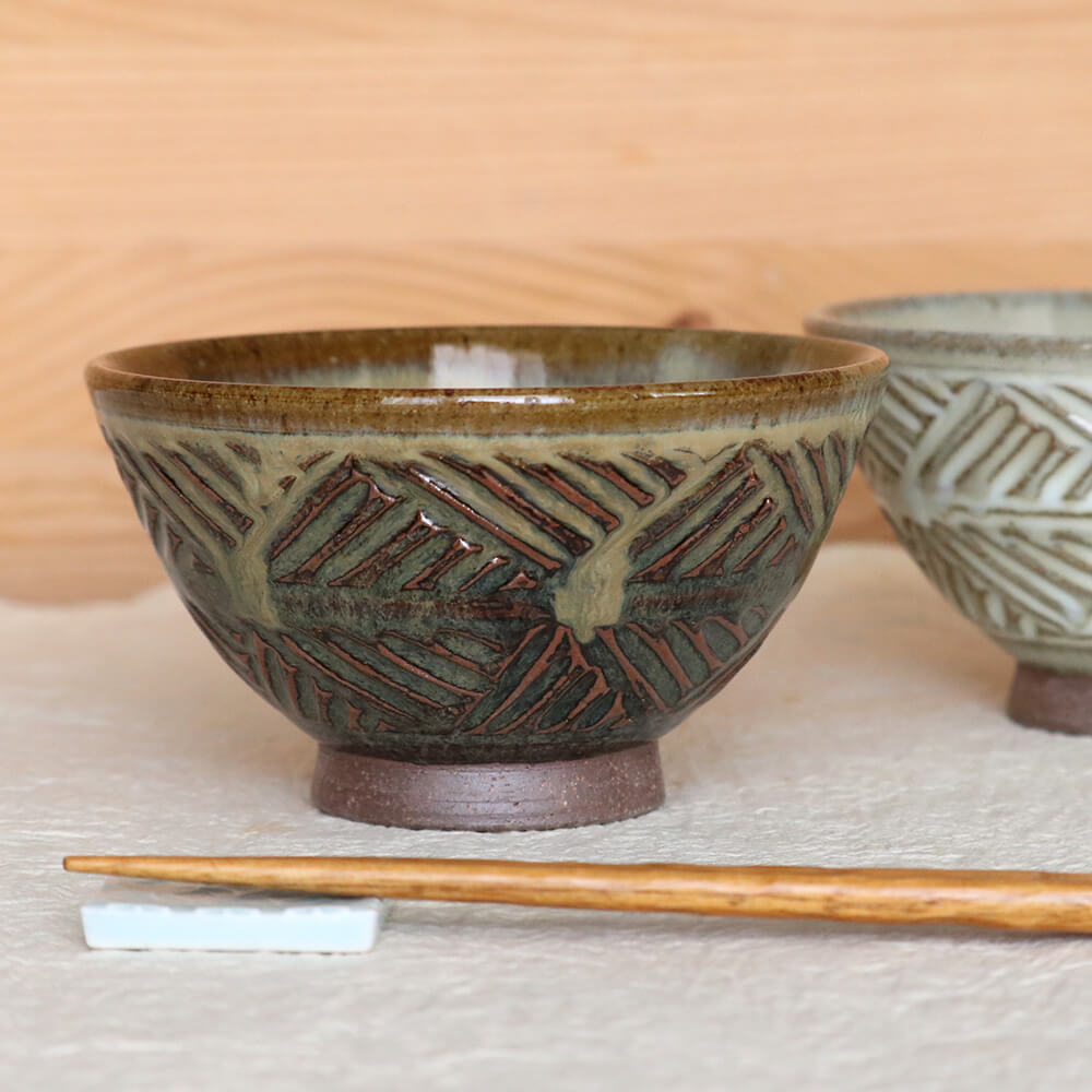 茶碗 小代焼 めし椀 檜垣文様飯碗 小代本谷ちひろ窯 ご飯茶碗 飯椀 陶器 食器 作家 おしゃれ 器 chihiro002