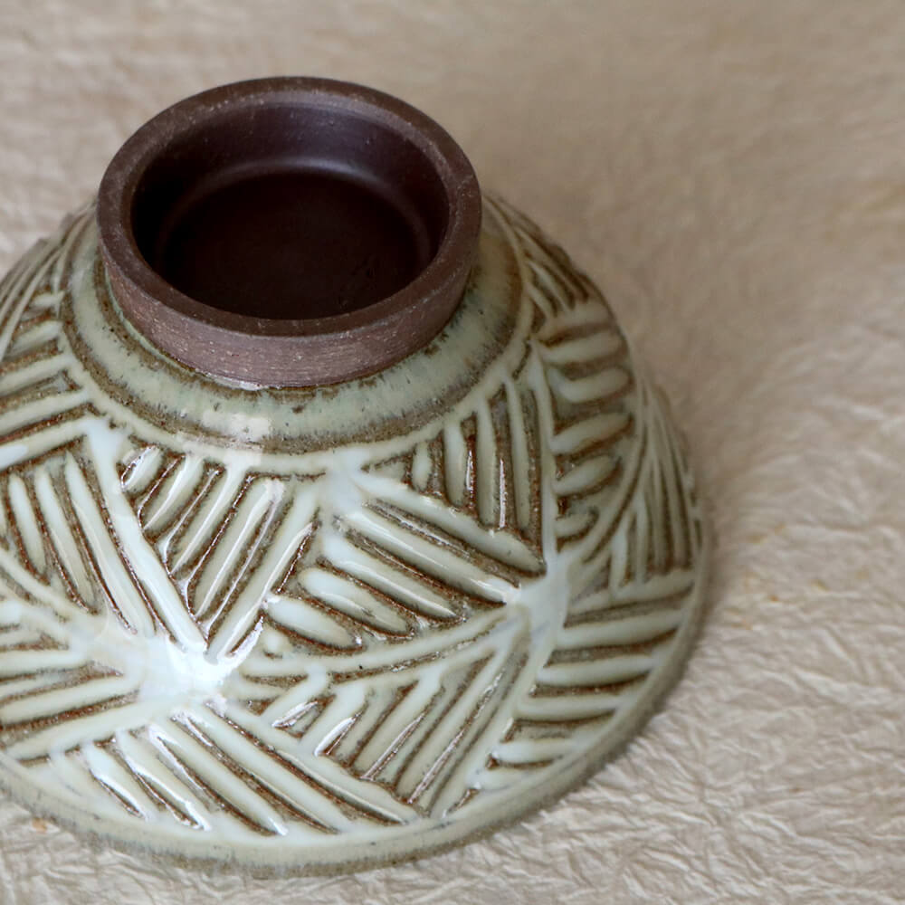 茶碗 小代焼 めし椀 檜垣文様飯碗 小代本谷ちひろ窯 ご飯茶碗 飯椀 陶器 食器 作家 おしゃれ 器 chihiro002