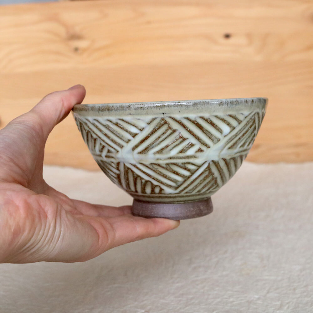 茶碗 小代焼 めし椀 檜垣文様飯碗 小代本谷ちひろ窯 ご飯茶碗 飯椀 陶器 食器 作家 おしゃれ 器 chihiro002