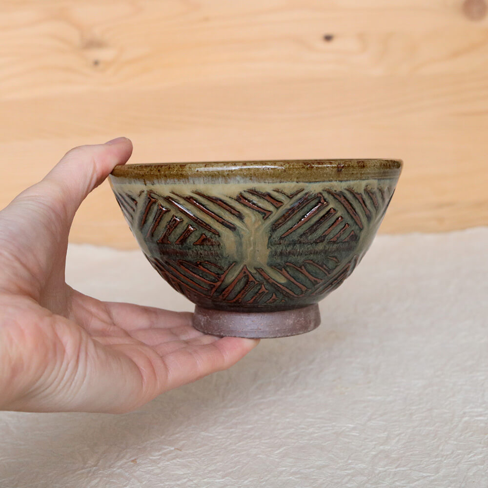 茶碗 小代焼 めし椀 檜垣文様飯碗 小代本谷ちひろ窯 ご飯茶碗 飯椀 陶器 食器 作家 おしゃれ 器 chihiro002