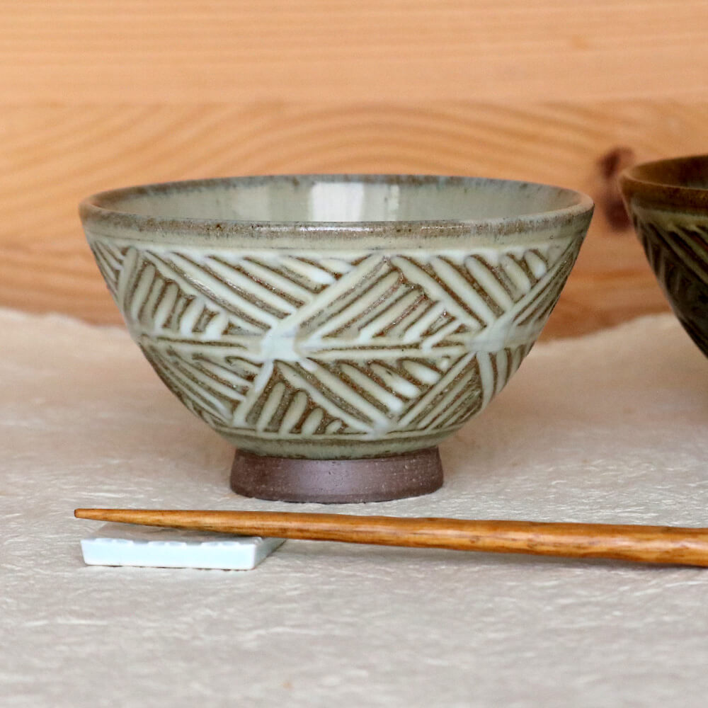 茶碗 小代焼 めし椀 檜垣文様飯碗 小代本谷ちひろ窯 ご飯茶碗 飯椀 陶器 食器 作家 おしゃれ 器 chihiro002