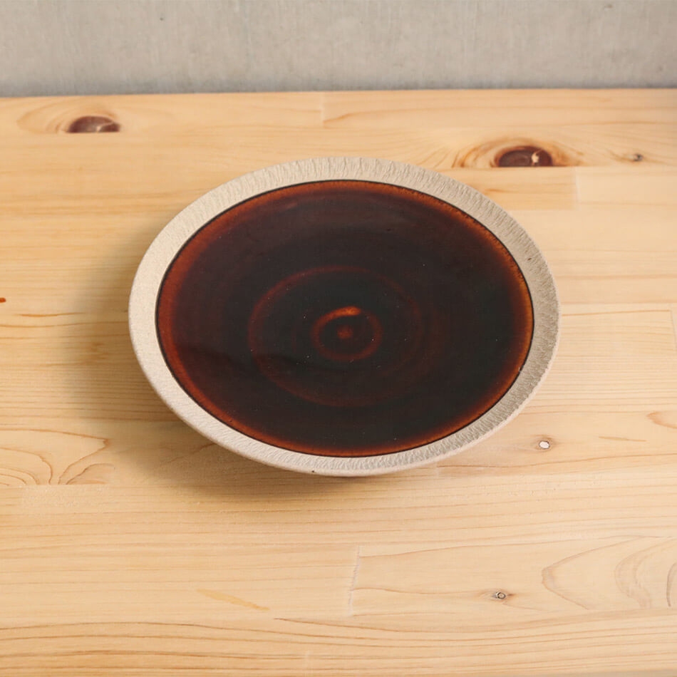 小石原焼 小石原焼き 中皿 16cm 取り皿 飴釉 白釉 デザート皿 素焼き 飛び鉋リム 圭秀窯