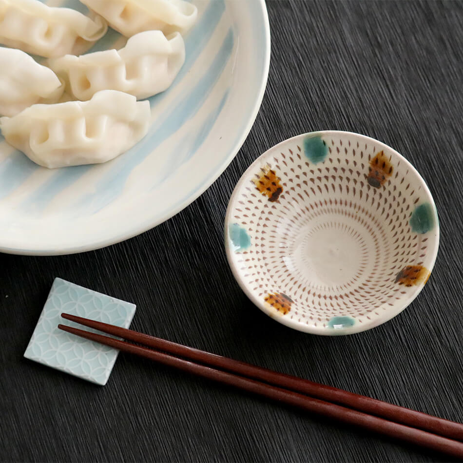小石原焼 小石原焼き 三彩飛鉋 豆皿 飛び鉋小皿 取り皿 9.5cm まるた窯 太田 剛速 陶器 食器 器