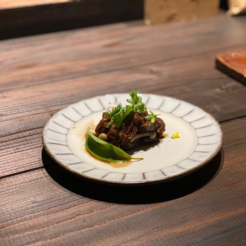 高取焼 高取焼き 輪花皿 しのぎリム付きプレート 小 取皿 小皿 19cm ろくろ庵 陶器 食器 器 白釉
