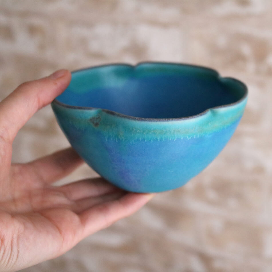 高取焼 高取焼き 梅花小鉢 選べる4カラー トルコブルー フリーカップ 11.5cm ろくろ庵 陶器 食器