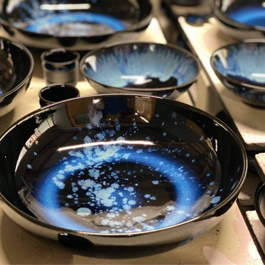 小石原焼 小石原焼き 宇宙柄 藍釉7寸鉢 深皿 カレー皿 21cm 7寸皿 秀山窯 陶器 器 NHK イッピンで紹介されました