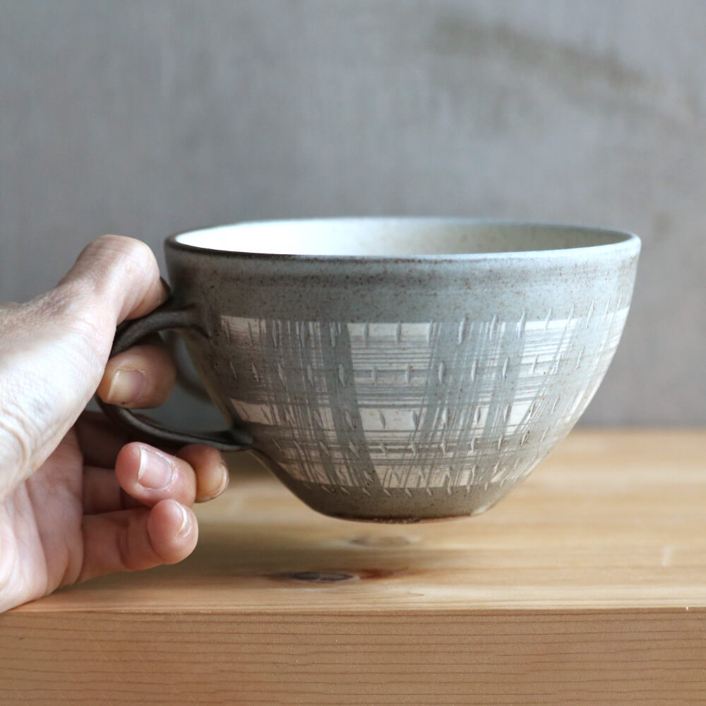 小石原焼 小石原焼き スープカップ マグカップ コーヒーカップ 鶴見窯 陶器 器 和食器 かわいい 可愛い おしゃれ マットグレー tsurumi-025