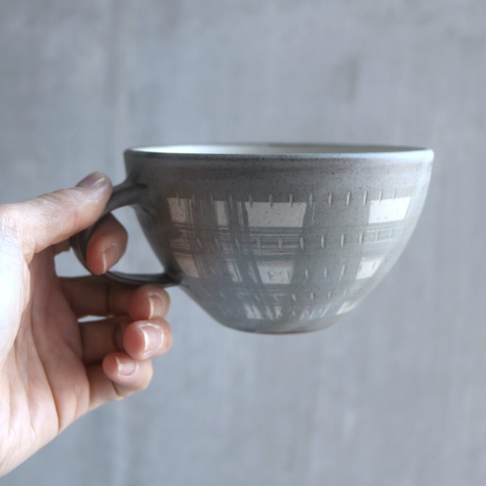 小石原焼 小石原焼き スープカップ マグカップ コーヒーカップ 鶴見窯 陶器 器 和食器 かわいい 可愛い おしゃれ マットグレー tsurumi-025