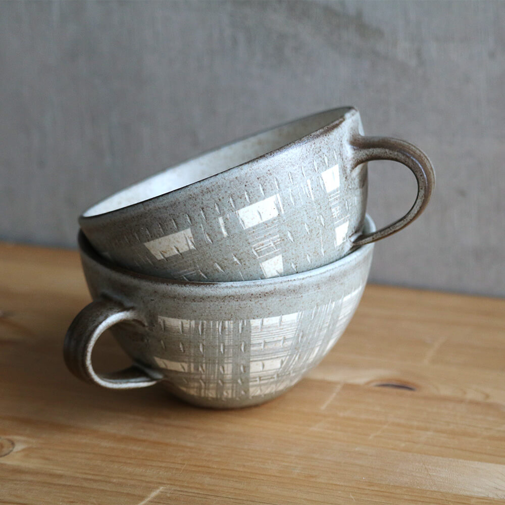 小石原焼 小石原焼き スープカップ マグカップ コーヒーカップ 鶴見窯 陶器 器 和食器 かわいい 可愛い おしゃれ マットグレー tsurumi-025