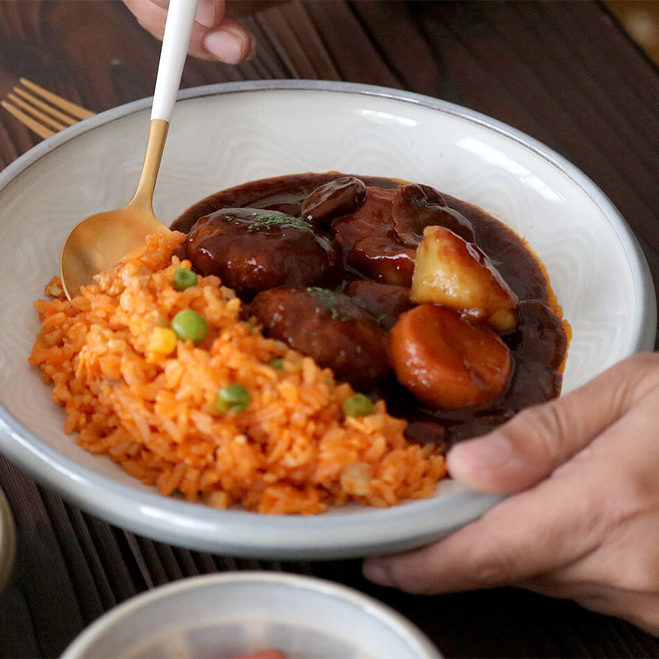 小石原焼 小石原焼き 櫛目 カレー皿 藁白 ふらし マルダイ窯 陶器 皿