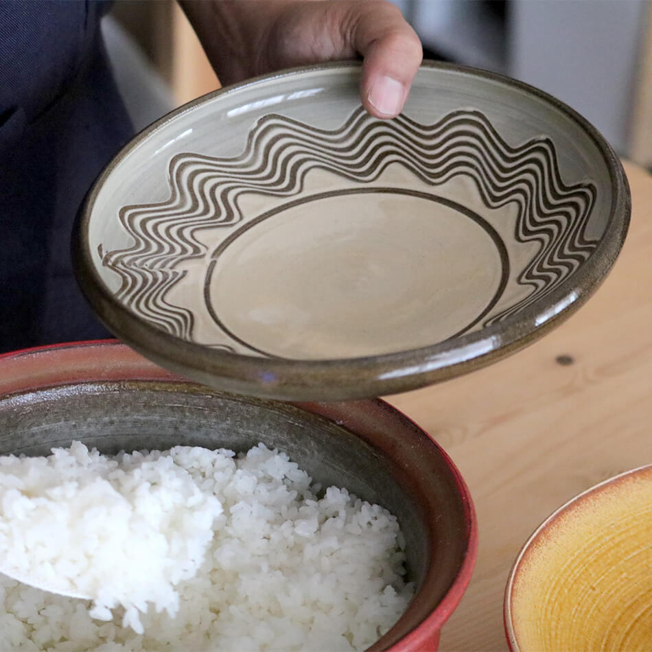 小石原焼 小石原焼き 櫛目 カレー皿 藁白 ふらし マルダイ窯 陶器 皿