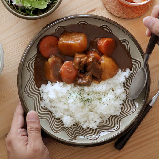 小石原焼 小石原焼き 櫛目 カレー皿 藁白 ふらし マルダイ窯 陶器 皿