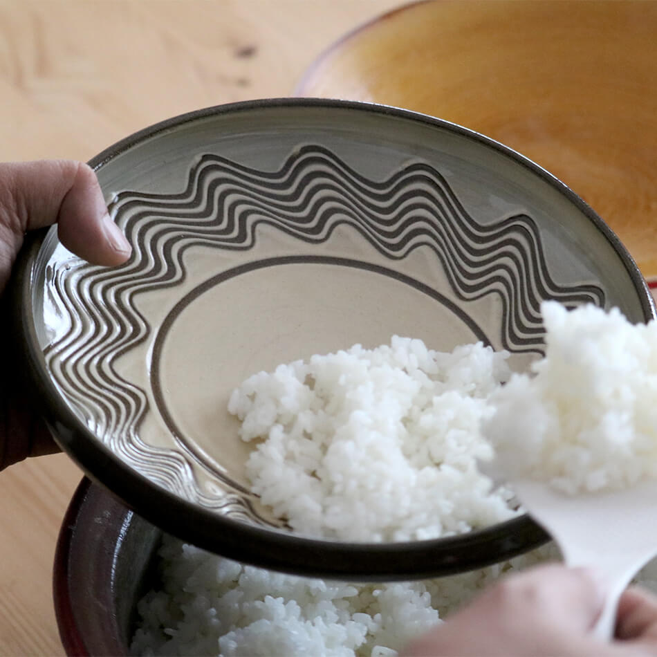 小石原焼 小石原焼き 櫛目 カレー皿 藁白 ふらし マルダイ窯 陶器 皿