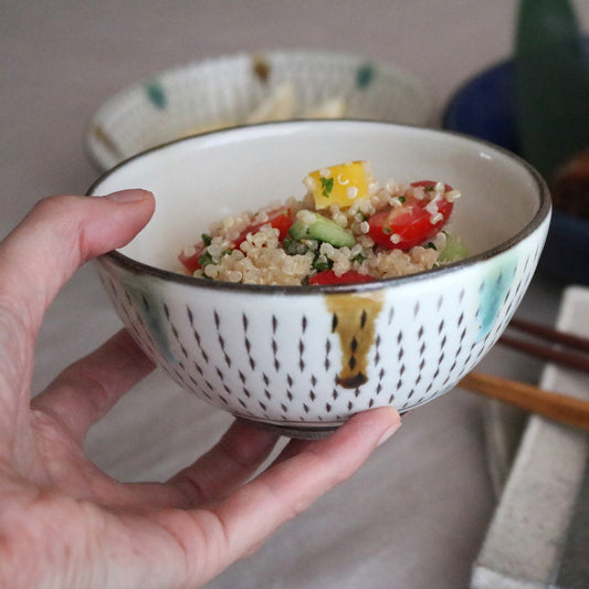 小石原焼 小石原焼き 三彩飛鉋碗 お椀 ボウル 味噌汁茶碗 飯碗 ご飯茶碗 フリーボウル まるた窯 太田 剛速 陶器 食器 器