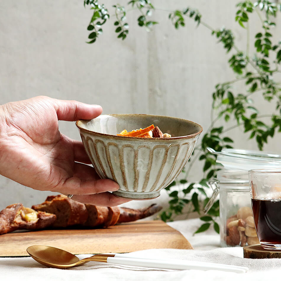 小石原焼 小石原焼き 白釉鎬碗 お椀 ボウル 味噌汁茶碗 飯碗 ご飯茶碗 フリーボウル まるた窯 太田 剛速 陶器 食器 器